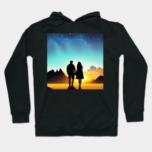 Valentine Wall Art - Watching the sunrise togethert - Unique Valentine Fantasy Planet Landsape - Photo print, canvas, artboard print Hoodie